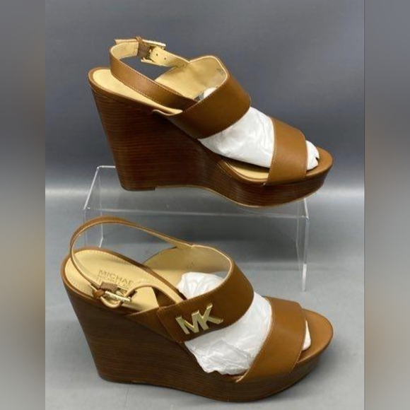 Michael Kors Deanna Brown Leather Wedge Sandals Size 9 NWOT MSRP $155 - Picture 5 of 9